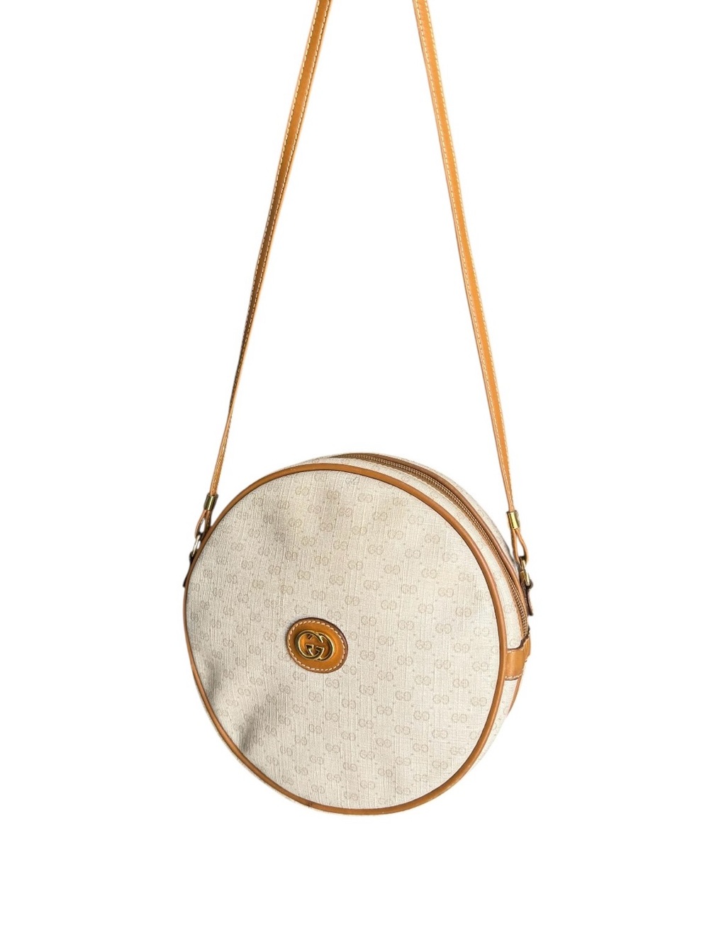 GUCCI Micro GG Supreme Crossbody Vintage Round Canteen Cream Shoulder Bag - Picture 10 of 16